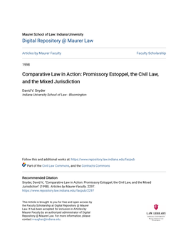 Promissory Estoppel, the Civil Law, and the Mixed Jurisdiction