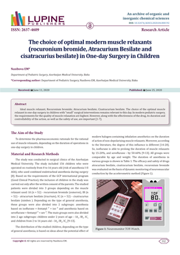 The Choice of Optimal Modern Muscle Relaxants (Rocuronium Bromide, Atracurium Besilate and Cisatracurius Besilate) in One-Day Surgery in Children