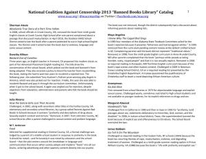 “Banned Books Library” Catalog 1 | @Ncacensorhip on Twitter | Facebook.Com/Ncacorg