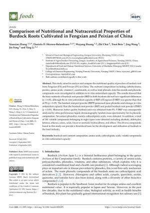 Comparison of Nutritional and Nutraceutical Properties of Burdock Roots Cultivated in Fengxian and Peixian of China