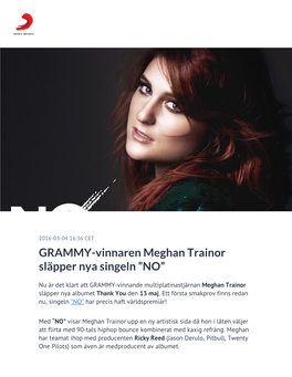 GRAMMY-Vinnaren Meghan Trainor Släpper Nya Singeln ”NO”