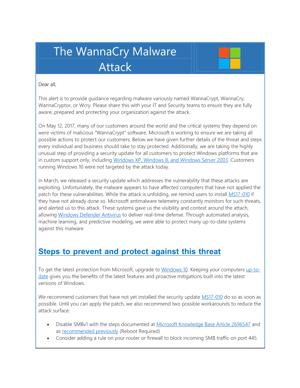 The Wannacry Malware Attack
