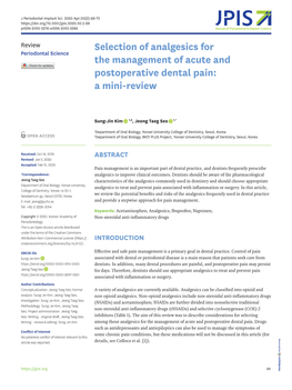 Selection of Analgesics for the Management of Acute And