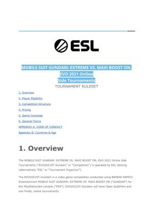 MOBILE SUIT GUNDAM: EXTREME VS. MAXI BOOST ON, EVO 2021 Online Side Tournaments TOURNAMENT RULESET