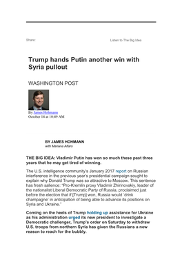 Trump Hands Putin Another Win with Syria Pullout