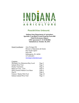 Indiana State Department of Agriculture Specialty Crop Block