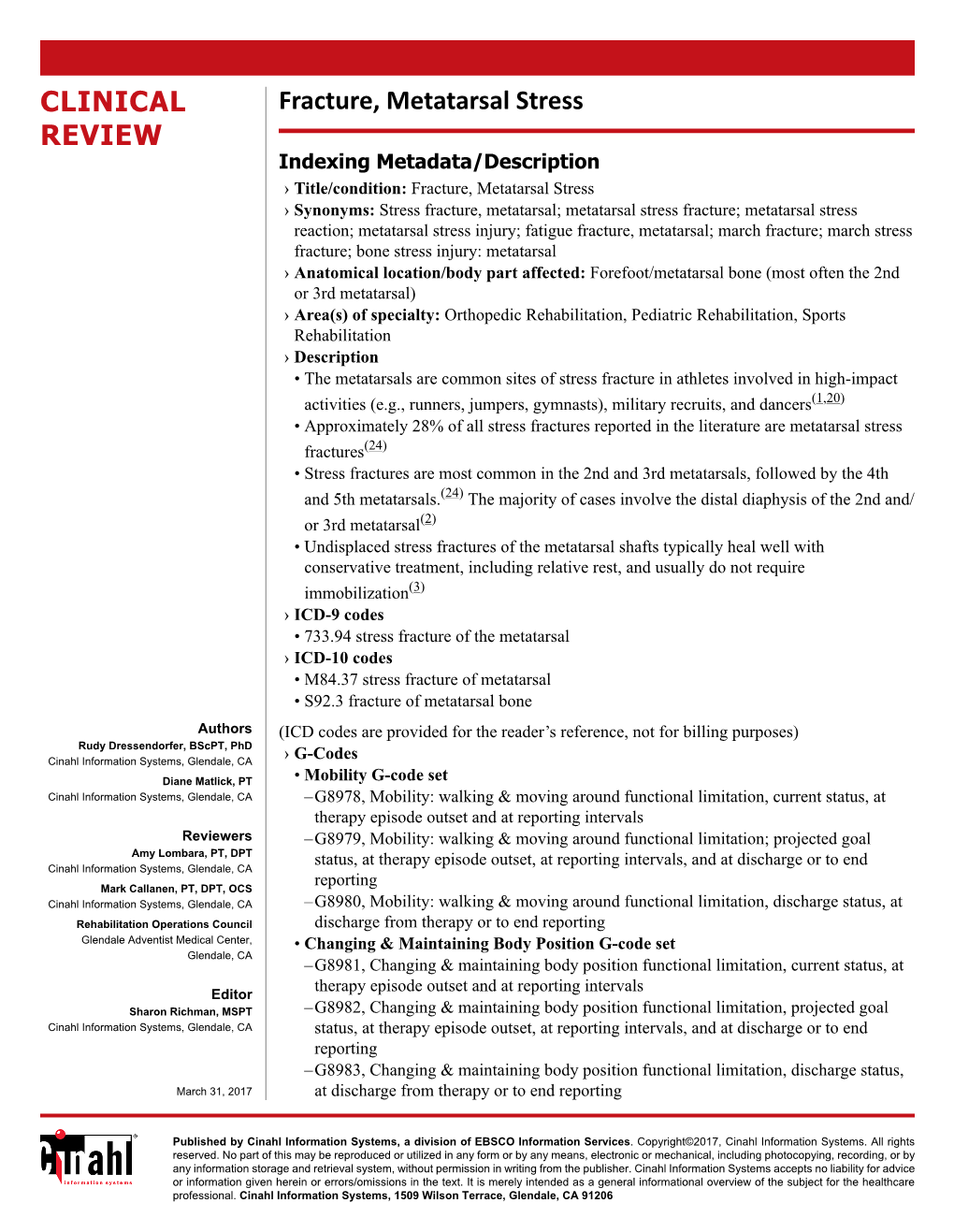 Fracture, Metatarsal Stress