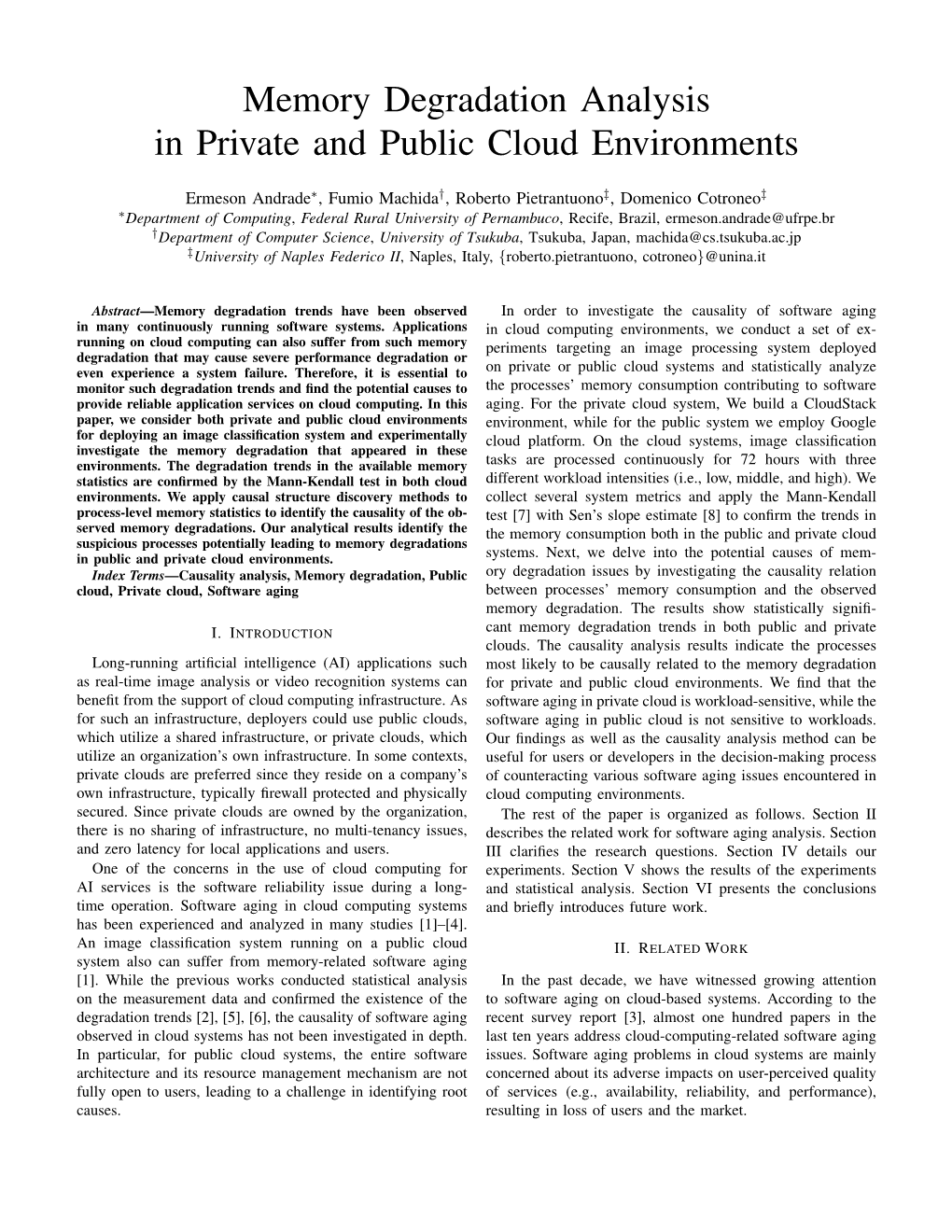 Memory Degradation Analysis in Private and Public Cloud Environments