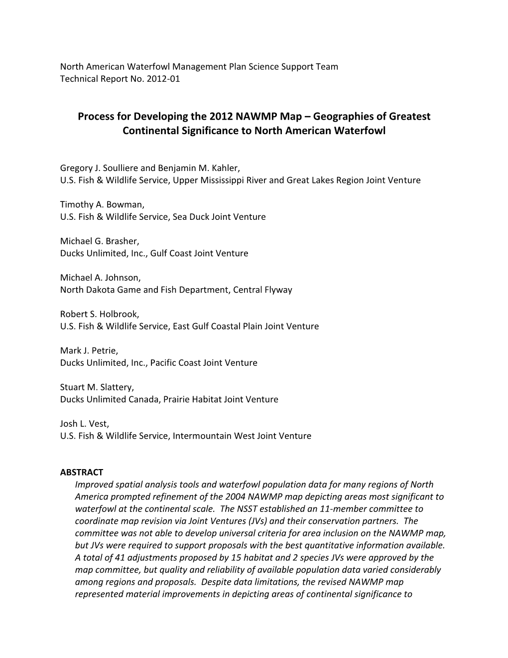 Process for Developing the 2012 NAWMP Map – Geographies of Greatest Continental Significance to North American Waterfowl