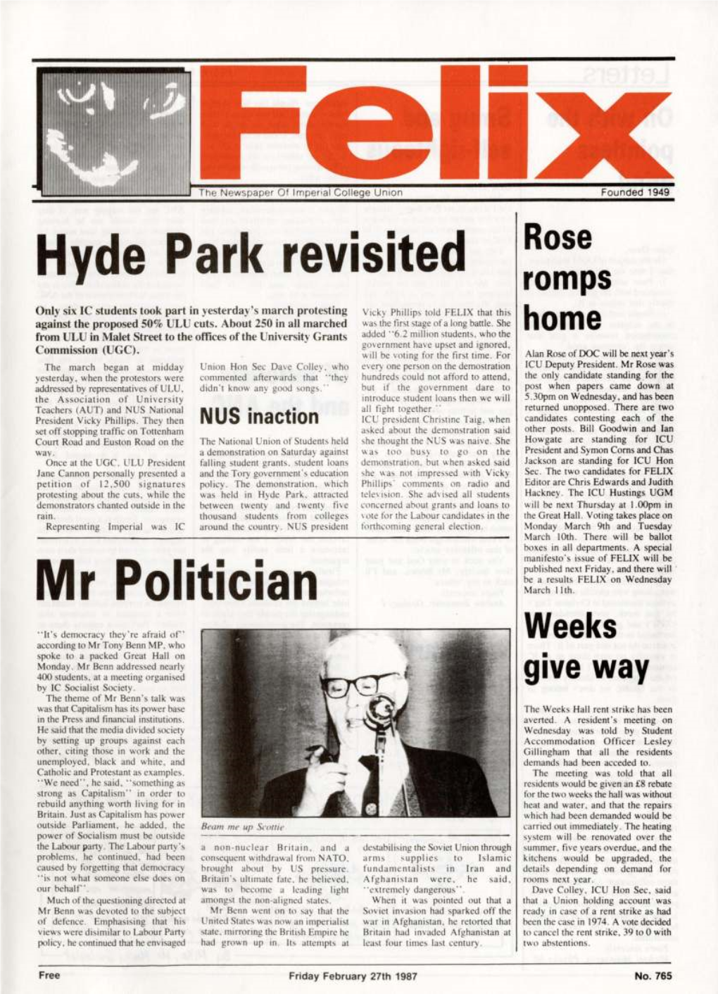 Felix Issue 758, 1987