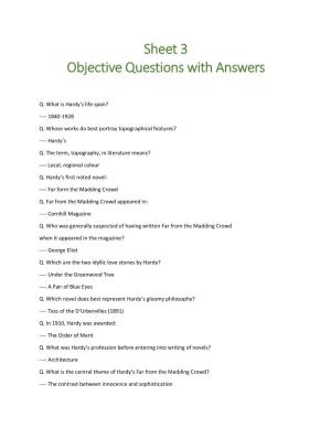 Sheet 3 Objective Questions with Answers