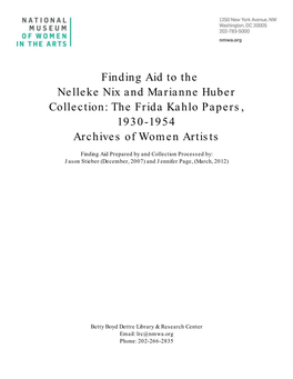 Finding Aid to the Nelleke Nix and Marianne Huber Collection: the Frida Kahlo Papers, 1930-1954 Archives of Women Artists