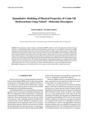 Quantitative Modeling of Physical Properties of Crude Oil Hydrocarbons Using Volsurf+ Molecular Descriptors