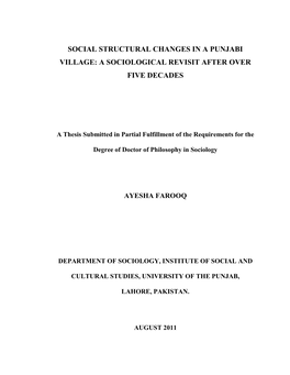 Social Structural Changes in a Punjabi Village: a Sociological Revisit After Over Five Decades