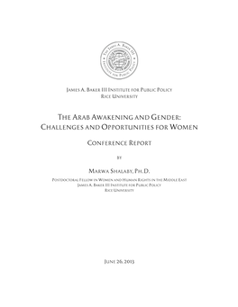 The Arab Awakening and Gender: Challenges and Opportunities for Women