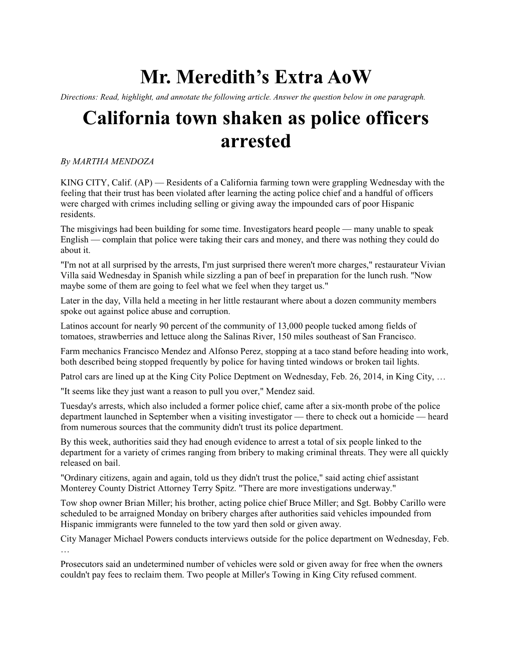 California Town Shaken As Police Officers Arrested