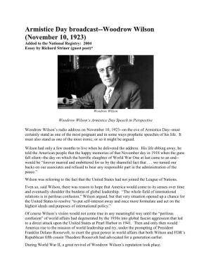Woodrow Wilson (November 10, 1923) Added to the National Registry: 2004 Essay by Richard Striner (Guest Post)*