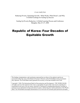 Republic of Korea: Four Decades of Equitable Growth