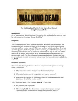 The Walking Dead Part 3: Pretty Much Dead Already Group Discussion Notes