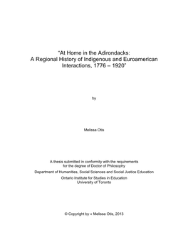 “At Home in the Adirondacks: a Regional History of Indigenous and Euroamerican Interactions, 1776 – 1920”