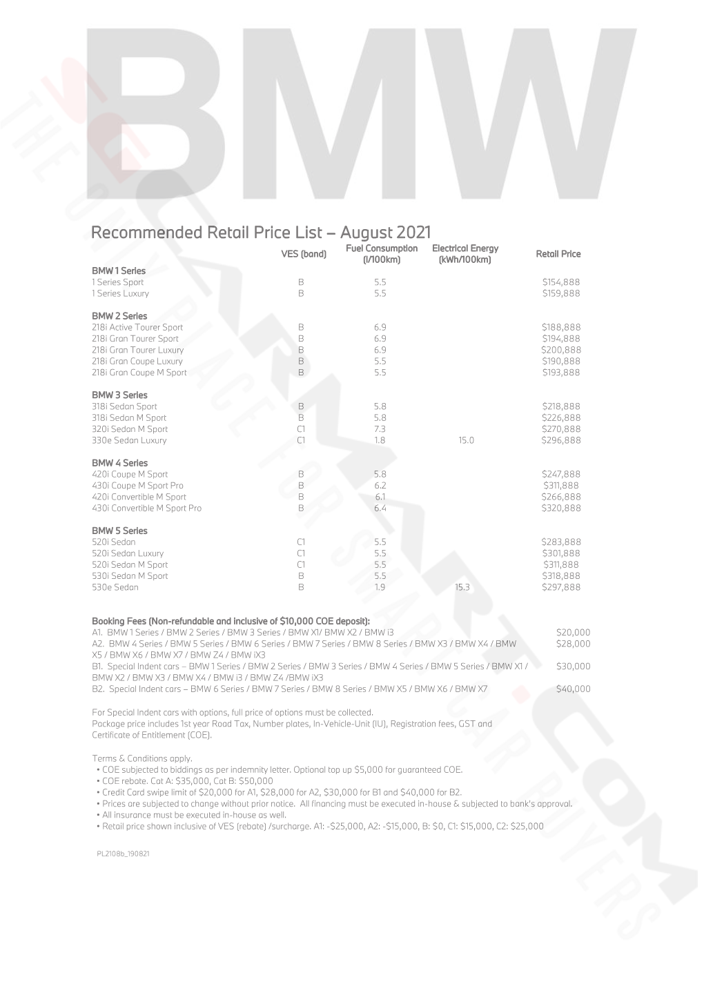 BMW Pricelist Aug 2021