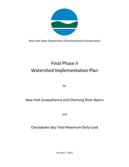 Final New York State Phase II Watershed Implementation Plan for Chesapeake Bay TMDL