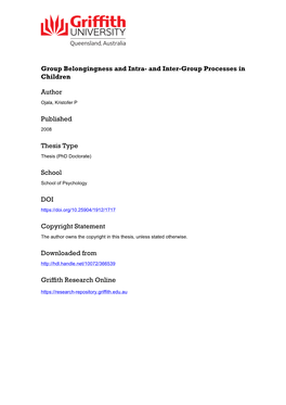 Group Belongingness and Intra- and Inter-Group Processes in Children