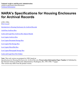 NARA's Specifications for Housing Enclosures for Archival Records