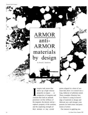 ARMOR Anti- ARMOR Materials by Design by Donald J