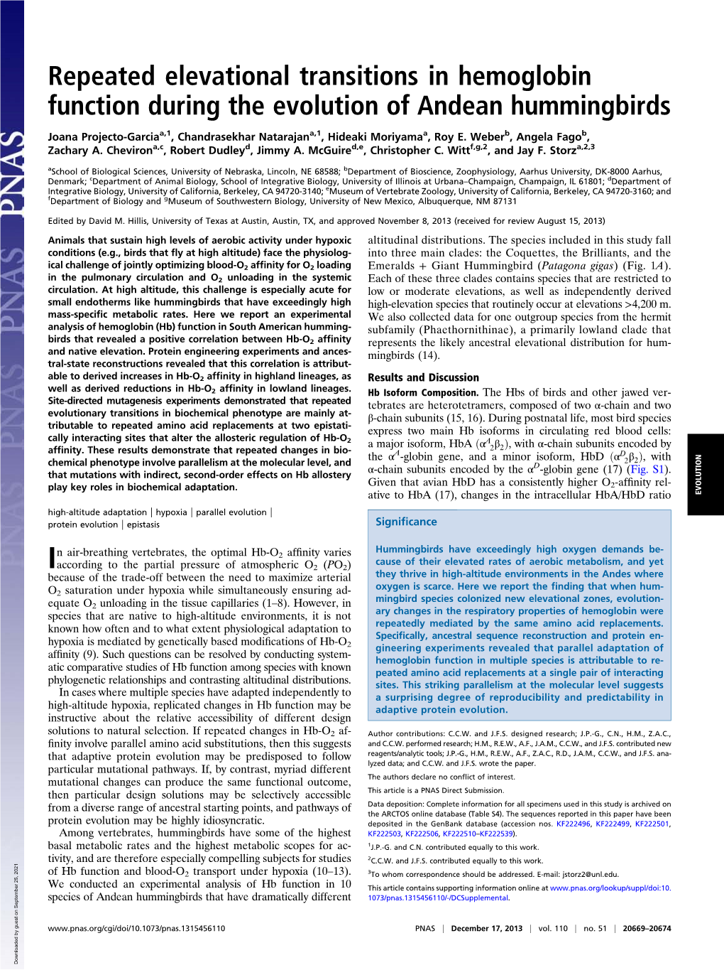 Repeated Elevational Transitions in Hemoglobin Function During the Evolution of Andean Hummingbirds