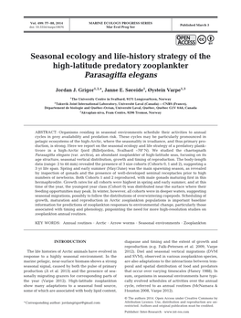 Seasonal Ecology and Life-History Strategy of the High-Latitude Predatory Zooplankter Parasagitta Elegans