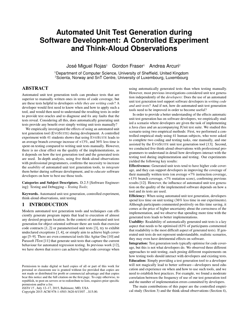 Automated Unit Test Generation During Software Development: a Controlled Experiment and Think-Aloud Observations