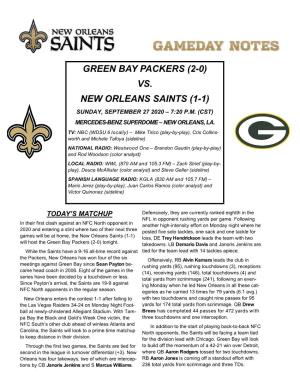 2020 Gameday Notes Vs Packers.Pub