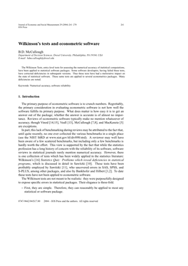 Wilkinson's Tests and Econometric Software