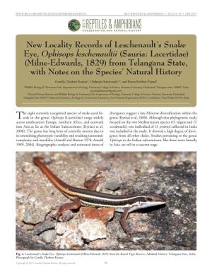 New Locality Records of Leschenault's Snake Eye, Ophisops Leschenaultii