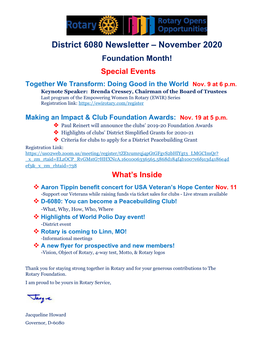 District 6080 Newsletter November 2020