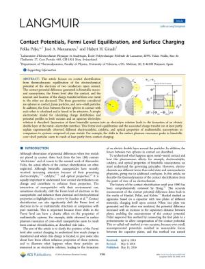 Contact Potentials, Fermi Level Equilibration, and Surface Charging Pekka Peljo,*,† Joséa