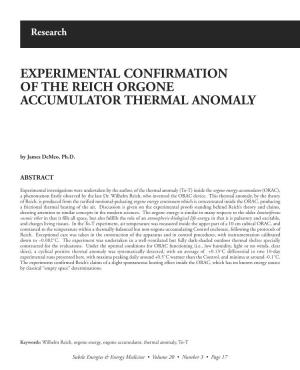 Experimental Confirmation of the Reich Orgone Accumulator Thermal Anomaly