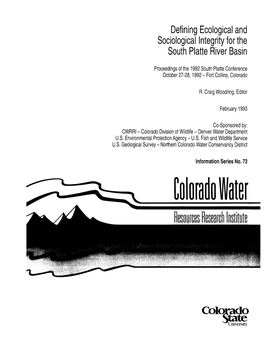 Defining Ecological and Sociological Integrity for the South Platte River Basin