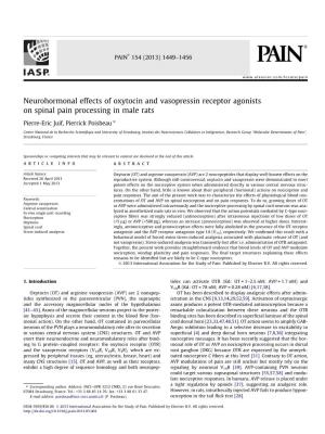 Neurohormonal Effects of Oxytocin and Vasopressin Receptor Agonists on Spinal Pain Processing in Male Rats ⇑ Pierre-Eric Juif, Pierrick Poisbeau