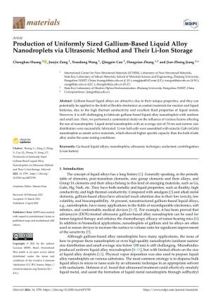 Production of Uniformly Sized Gallium-Based Liquid Alloy Nanodroplets Via Ultrasonic Method and Their Li-Ion Storage