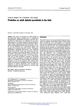 Predation on Adult Aphytis Parasitoids in the Field