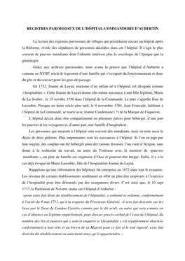 Registres Paroissiaux De L’Hôpital-Commanderie D’Aubertin