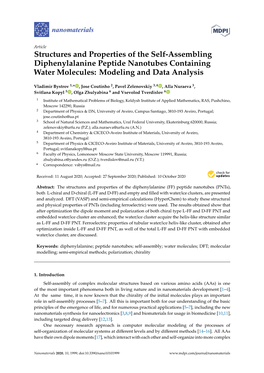 Structures and Properties of the Self-Assembling Diphenylalanine Peptide Nanotubes Containing Water Molecules: Modeling and Data Analysis