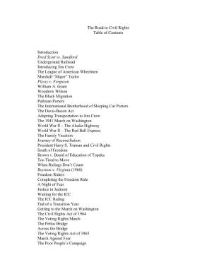 The Road to Civil Rights Table of Contents