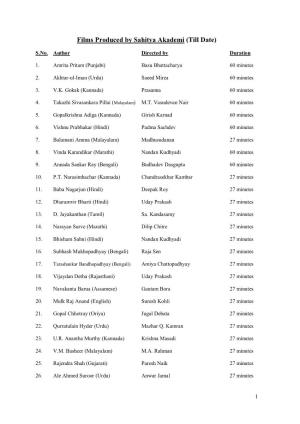 List of Documentary Films Produced by Sahitya Akademi