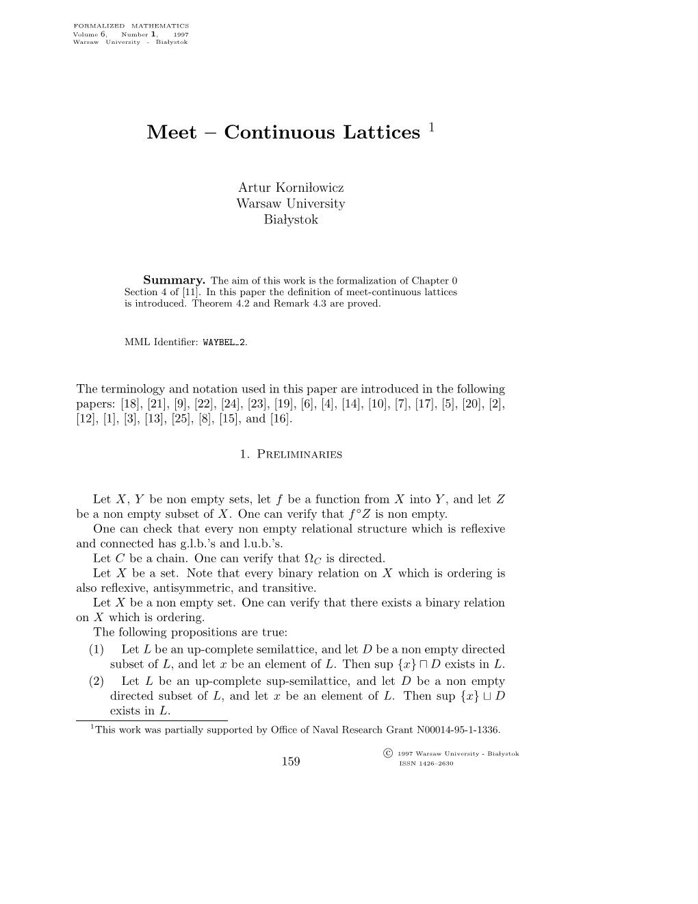 Meet – Continuous Lattices 1