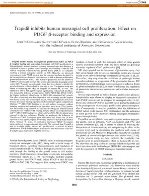 Trapidil Inhibits Human Mesangiai Cell Proliferation: Effect on PDGF Β