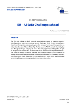IN-DEPTH ANALYSIS EU – ASEAN: Challenges Ahead