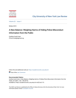 A New Balance: Weighing Harms of Hiding Police Misconduct Information from the Public